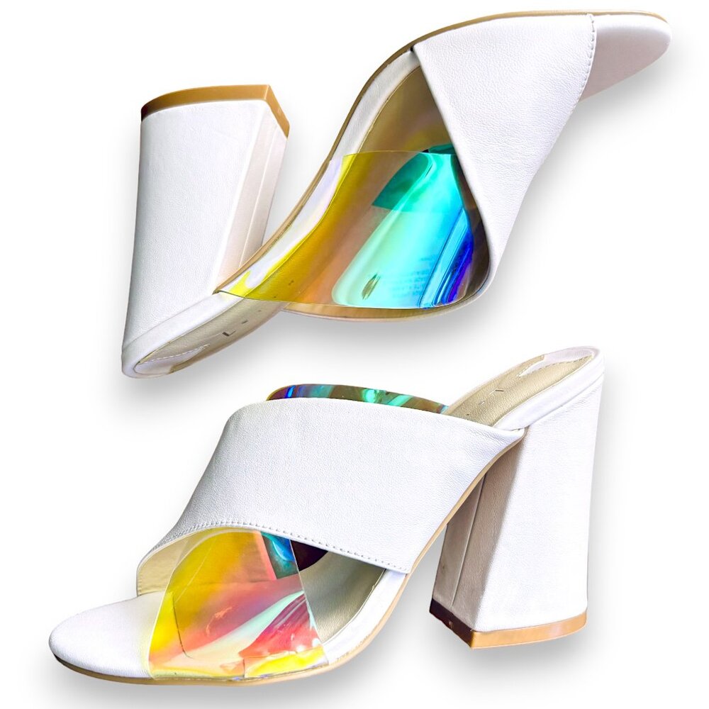 Leith Iridescent & White Strap Block Heel